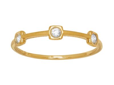 Anillo Con 3 Diamantes En Total 0,06 Ct, Forma Cuadrada, Oro Amarillo De 18 K, Tamaño De Dedo 50