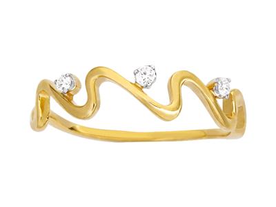 Anillo Ondas 3 Diamantes, Total 0,04 Ct, Oro Amarillo De 18 K, Dedo 50