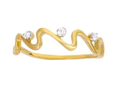 Anillo Wave 3 Diamantes, Total 0.04ct, Oro Amarillo 18k, Dedo 52