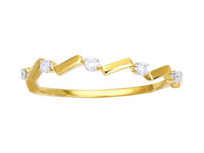 Anillo De Estilo Tirets Con 5 Diamantes, Total 0,05 Ct, Oro Amarillo De 18 K, Tamaño 54