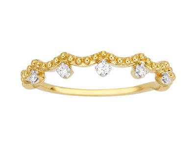 Anillo Perlado Con 5 Diamantes, Total 0,05 Ct, Oro Amarillo De 18 K, Tamaño 50