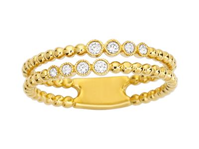 Anillo De Cuentas De Doble Lnea, Diamantes 0,10 Ct, Oro Amarillo De 18 K, Dedo 50