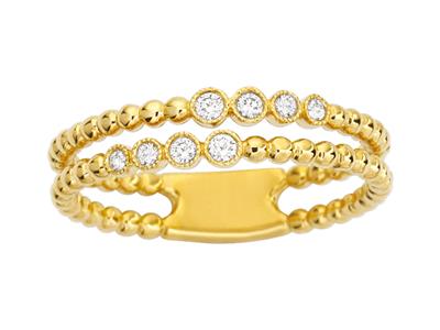 Anillo Perla Doble Lnea, Diamantes 0,10 Ct, Oro Amarillo 18k, Dedo 50