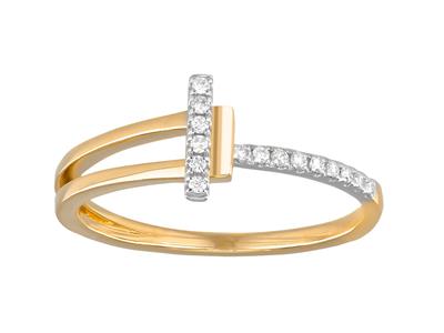 Anillo En Forma De T, Diamantes Redondos De 0,08 Ct, Oro Amarillo De 18 K Y Baño De Rodio, Tamaño 52