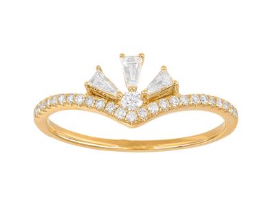 Bge Eventail Diamants Ronds Et Tapers 0,32ct Or Jaune 18k Doigt 50