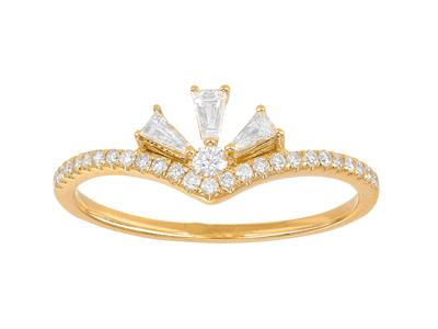 Anillo En Forma De Abanico, Diamantes Redondos Y Cnicos De 0,32 Ct, Oro Amarillo De 18 Quilates, Tamaño