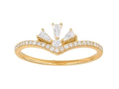 Bge Eventail Diamants Ronds Et Tapers 0,32ct Or Jaune 18k Doigt 52 - Imagen Estandar - 1