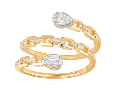 Anillo En Espiral, Diamantes Redondos Y Baguette De 0,26 Ct, Oro Amarillo De 18 K, Tamaño De Dedo 52