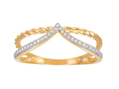 Anillo De Doble Hilera, Giro Y V, Diamantes De 0,08 Ct, Oro Amarillo De 18 K, Dedo 50