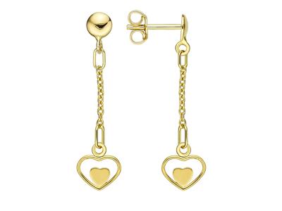 Pendientes Colgantes Corazon Calado 3,5 X 8,3 Mm, Oro Amarillo 18k