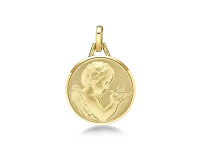 Medalla Ángel Maciza De 18 Mm, Oro Amarillo De 18 Quilates