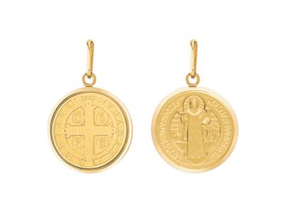 Medalla De San Benito 16 Mm, Oro Amarillo 18k