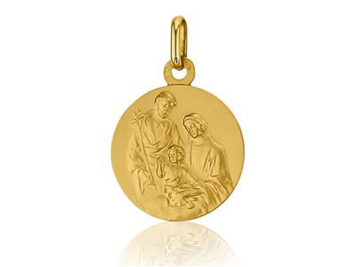 Medalla De La Sagrada Familia 18 Mm, Oro Amarillo 18k