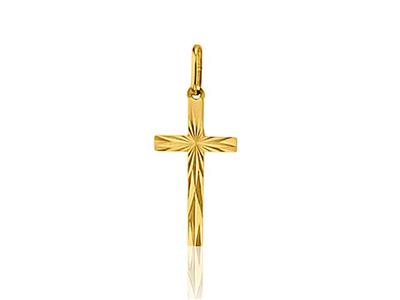 Colgante Cruz Maciza Facetada 20 Mm, Oro Amarillo 18k