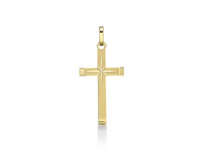 Colgante Cruz Pulida Facetada 23 Mm, Oro Amarillo 18k