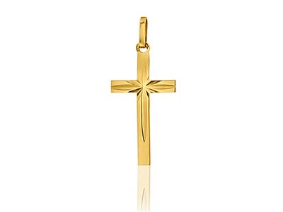 Colgante De Cruz Facetada Maciza De 22 Mm, Oro Amarillo De 18 Quilates