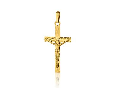 Colgante Cruz Cristo Facetado 22 Mm, Oro Amarillo 18k