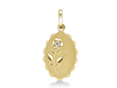 Medalla Ovalo Flor Circon Fantasa 15 Mm, Oro Amarillo 18k