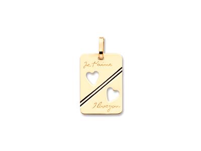 Colgante Placa Rectangulo Calado, Te Quiero 2 Corazones 17 X 12 Mm, Oro Amarillo 18k