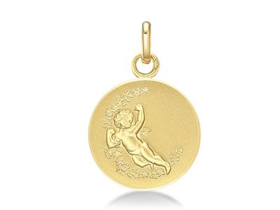 Medalla De Cupido, 16 MM Macizo, Oro Amarillo De 18 Quilates