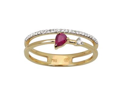 Anillo De Doble Hilera, Diamantes De 0,10 Ct Y Rub En Forma De Pera De 0,19 Ct, Oro Amarillo De 18 K, Ta