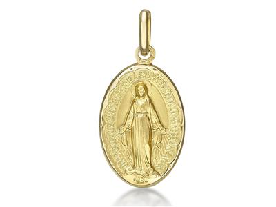 Medalla De La Virgen Mara 16 MM Hueca, Oro Amarillo 18k