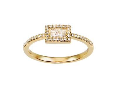 Anillo Con Motivo Rectangular De 4 X 7mm, Diamantes Redondos Y Baguette De 0,19 Ct, Oro Amarillo De 18 K