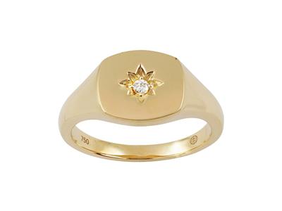Anillo De Sello 9mm, Motivo De La Estrella Del Norte, Diamante De 0,03 Ct, Oro Amarillo De 18 K, Tamaño