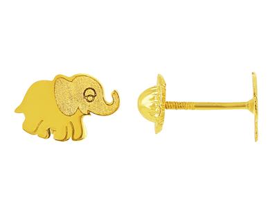 Pendientes Elefante Mate Y Pulido, Oro Amarillo De 18 Quilates