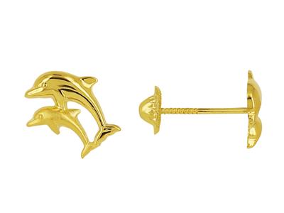 Pendientes Doble Delfín Mate Y Pulido, Oro Amarillo 18k - Imagen Estandar - 1