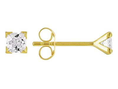 Pendientes Cuadrado De Oxido De Circonio De 3 Mm, 4 Garras, Oro Amarillo De 18 Quilates - Imagen Estandar - 1