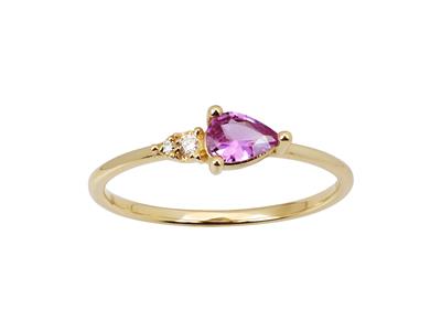 Anillo 0,03ct Diamantes Y 0,37ct Zafiro Rosa Talla Pera, Oro Amarillo 18k, Dedo 56