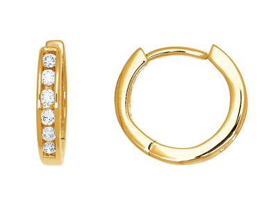 Pendientes De Aro De 12 Diamante Engastado En 0,13 Ct, Oro Amarillo De 18k