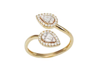 Anillo, Forma De Gota, Diamantes Baguette Y Redondos 0,25ct, Oro Amarillo 18 Kt, Dedo 56