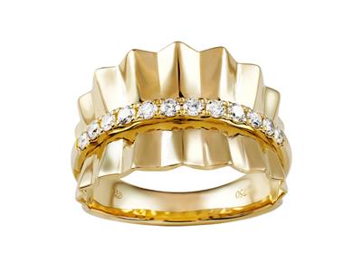 Anillo Volantes 13 Mm, Diamantes 0,32ct, Oro Amarillo 18 Kt, Dedo 58