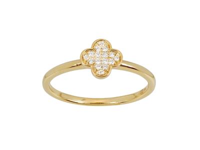 Anillo, Motivo Trébol, 6 Mm, Diamantes 0,06 Ct, Oro Amarillo 18 Kt, Dedo 52