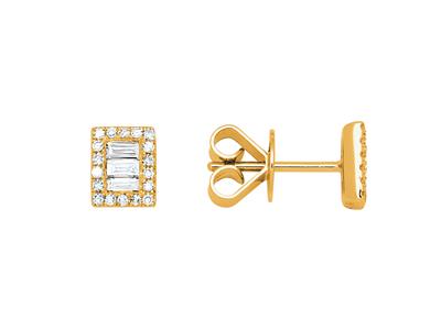 Pendientes Rectangulares, Diamantes Baguette Y Redondos 0,25ct, Oro Amarillo 18k