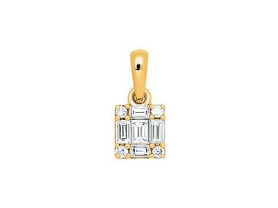 Colgante Cuadrado, Diamantes Baguette Y Redondos 0,17 Ct, Oro Amarillo 18k