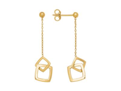 Pendientes De Cadena For\at Redondos Y Colgantes De 35 Mm, Con 2 Cuadrados Entrelazados, En Oro Amarillo - Imagen Estandar - 1