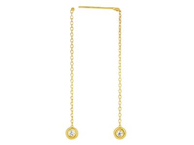 Pendientes, Cadena Forçat 4 Cm Y Cabujon Àxido De Circonio 2 Mm, Oro Amarillo 18k - Imagen Estandar - 1