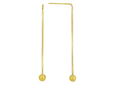 Pendientes Cadena Veneciana 0,80 mm, Bolita 4 mm, 4 cm, Oro Amarillo 18k - Imagen Estandar - 1