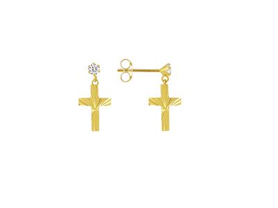 Pendientes Colgantes De Oro Amarillo De 18 Quilates, Oxido De Circonio Y Cruz De 10 MM Repujada