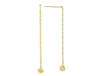 Pendientes De Cadena Singapur De 2,5 Cm Y Cabujn De xido De Circoniode 2 Mm, Oro Amarillo De 18 Quilat