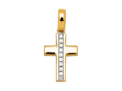 Colgante Cruz Con Asa En Lnea, Diamantes De 0,05 Ct, Oro Amarillo De 18 K