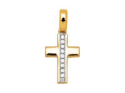 Colgante Cruz En Lnea, Diamantes 0,05ct, Oro Amarillo 18k