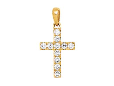 Colgante Cruz, Diamantes De 0,17 Ct, Oro Amarillo De 18 K