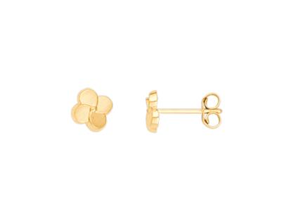 Pendientes, Flores Lisas, Oro Amarillo 18k