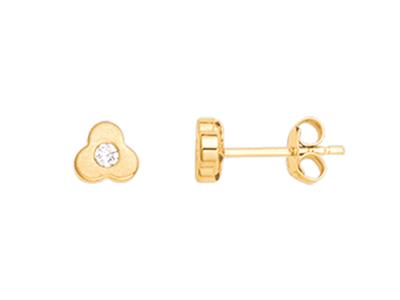 Pendientes Tr{bol De 3 Hojas, Diamante De 0,06 Ct, Oro Amarillo De 18 K - Imagen Estandar - 1