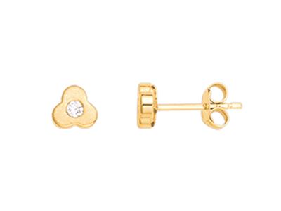 Pendientes Trébol De 3 Hojas, Diamante 0,06ct, Oro Amarillo 18k