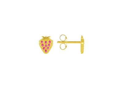 Pendientes Fresa 6 MM Con Oxidos De Circonio Rojo, Oro Amarillo 18k - Imagen Estandar - 1